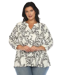 White Mark Plus Paisley Button Front Tunic Top