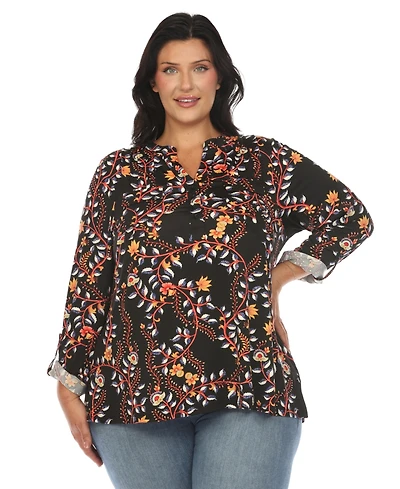 White Mark Plus Paisley Button Front Tunic Top
