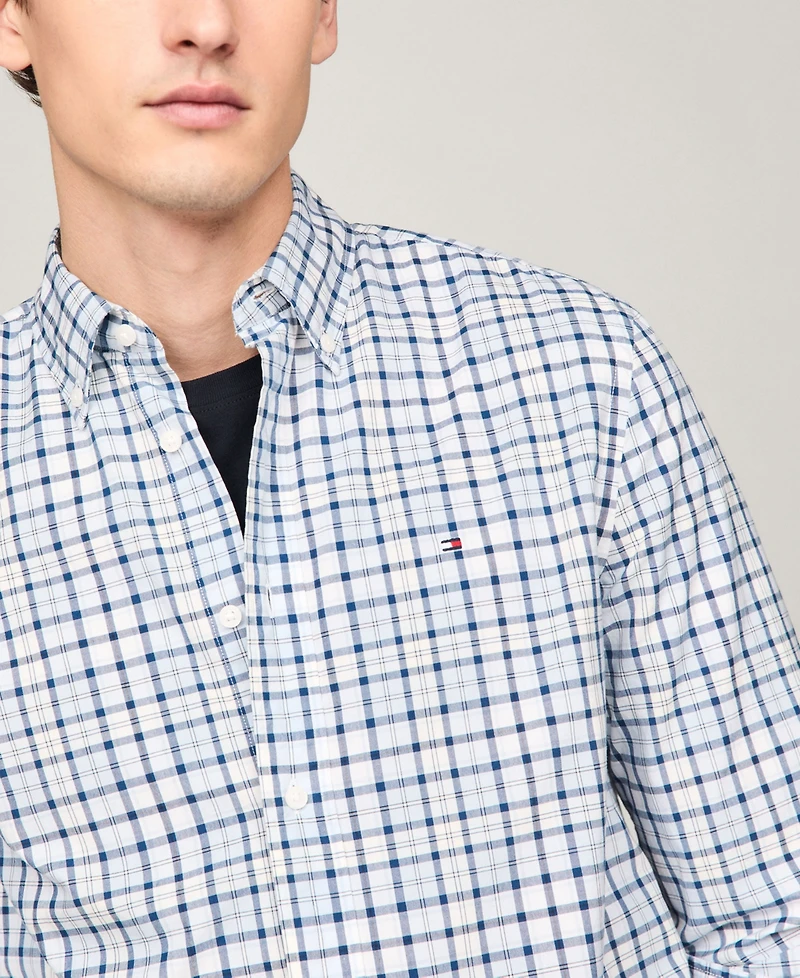 Tommy Hilfiger Men's Flex Poplin Tartan Regular-Fit Long-Sleeve Shirt