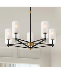Possini Euro Design Nyack 25" Modern Pendant Chandelier Ceiling Light Fixture Dining Room Over Table Open Frame 5-Light Black Gold Finish