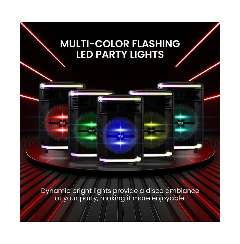 Pyle 10” Bluetooth Pa Speaker System With Rechargeable Battery, Party Lights & Fm Radio, 600 Watt