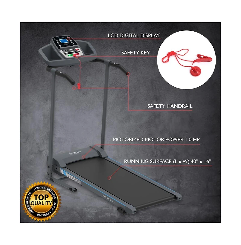 SereneLife Home Fitness Smart Treadmill with Bluetooth and Manual Incline