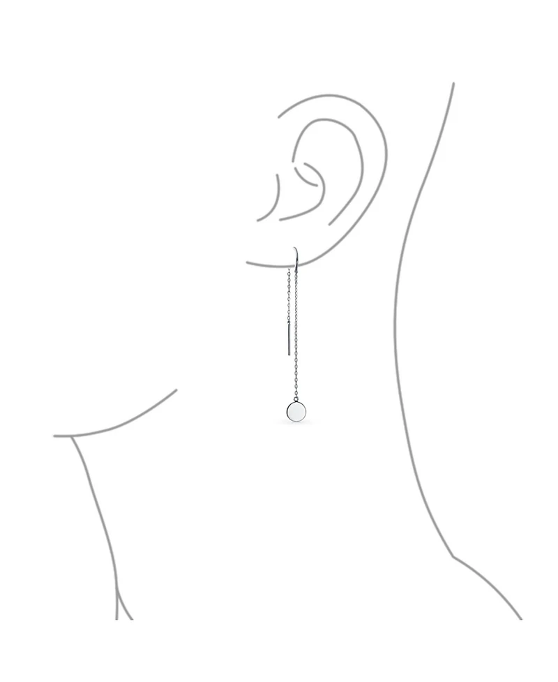 Bling Jewelry Minimalist Geometric Long Round Circle Chain Threader Earrings Stabilizing U Hook .925 Sterling Silver