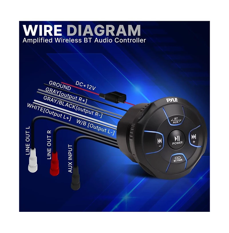 Pyle Amplified Wireless Bluetooth Audio Controller, Waterproof, 800 Watt