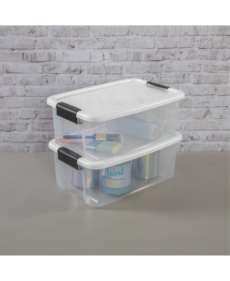 Sterilite 18 Qt Clear Plastic Stackable Storage Bin w/ White Latch Lid, 24 Pack