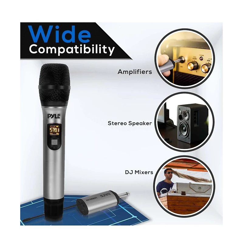 Pyle Uhf Wireless Microphone Adapter System, Pro Audio Wireless Mic Transmitter with Selectable Frequency