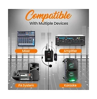 Pyle Uhf Wireless Microphone System Kit, Includes Headset Mic, Lavalier Mic & Beltpack Transmitter