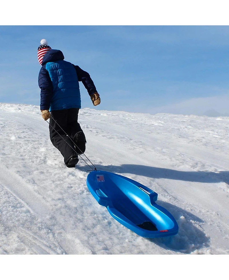 Flexible Flyer Spitfire Sled 1 Person Toboggan with Tow Rope & Seat Pad, Blue