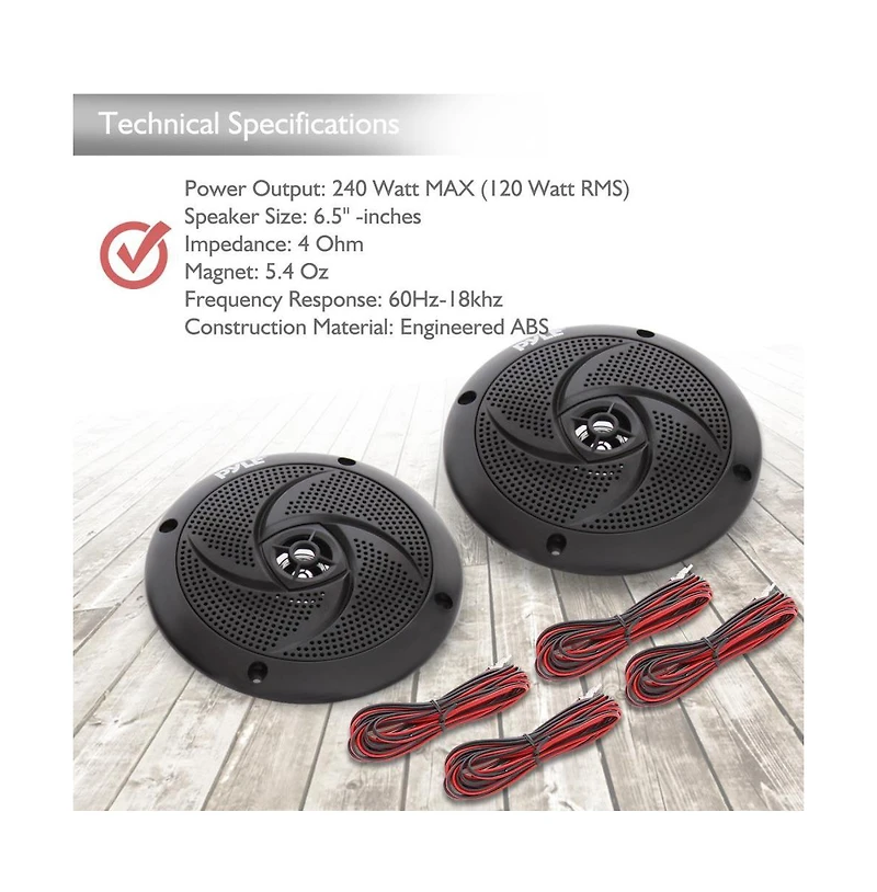 Pyle 6.5" Low-Profile Marine Led Speakers, Waterproof, 240 Watt