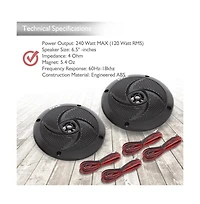 Pyle 6.5" Low-Profile Marine Led Speakers, Waterproof, 240 Watt