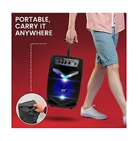 Pyle 400W Rechargeable Outdoor Bluetooth Speaker Portable Pa System w/ 8” Subwoofer 1” Tweeter, Recording Function, Mic In, Party Lights