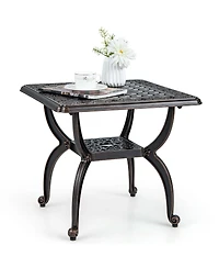 Gymax 21'' Cast Aluminum Outdoor Side Table Patio Square Coffee Table w/ Storage Shelf
