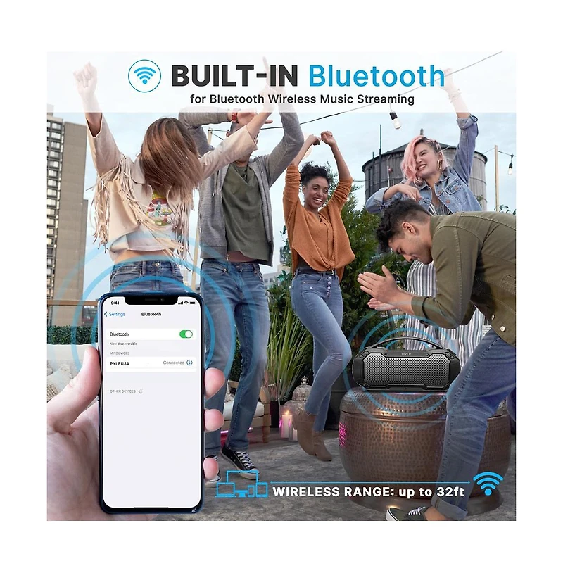 Pyle Portable Wireless Bluetooth Streaming Speaker With Tws Function & Microphone, Black