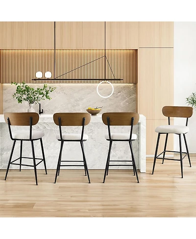 Rattan Boucle Armrest Counter Stool Set Of 4-Maison