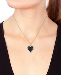Effy Black Diamond (5/8 ct. t.w.) & White Diamond (1/4 ct. t.w.) Heart Halo 18" Pendant Necklace in 14k Gold