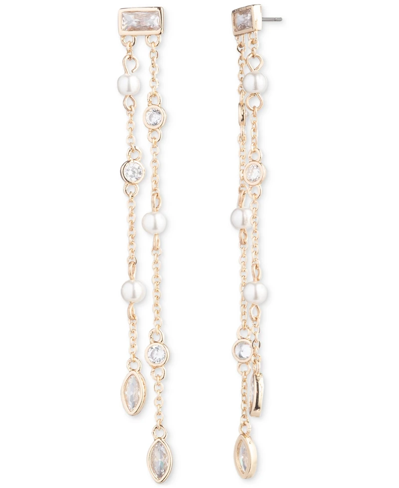 Emily in Paris Gold-Tone Cubic Zirconia & Imitation Pearl Double-Row Linear Drop Earrings