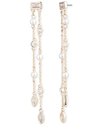 Emily in Paris Gold-Tone Cubic Zirconia & Imitation Pearl Double-Row Linear Drop Earrings