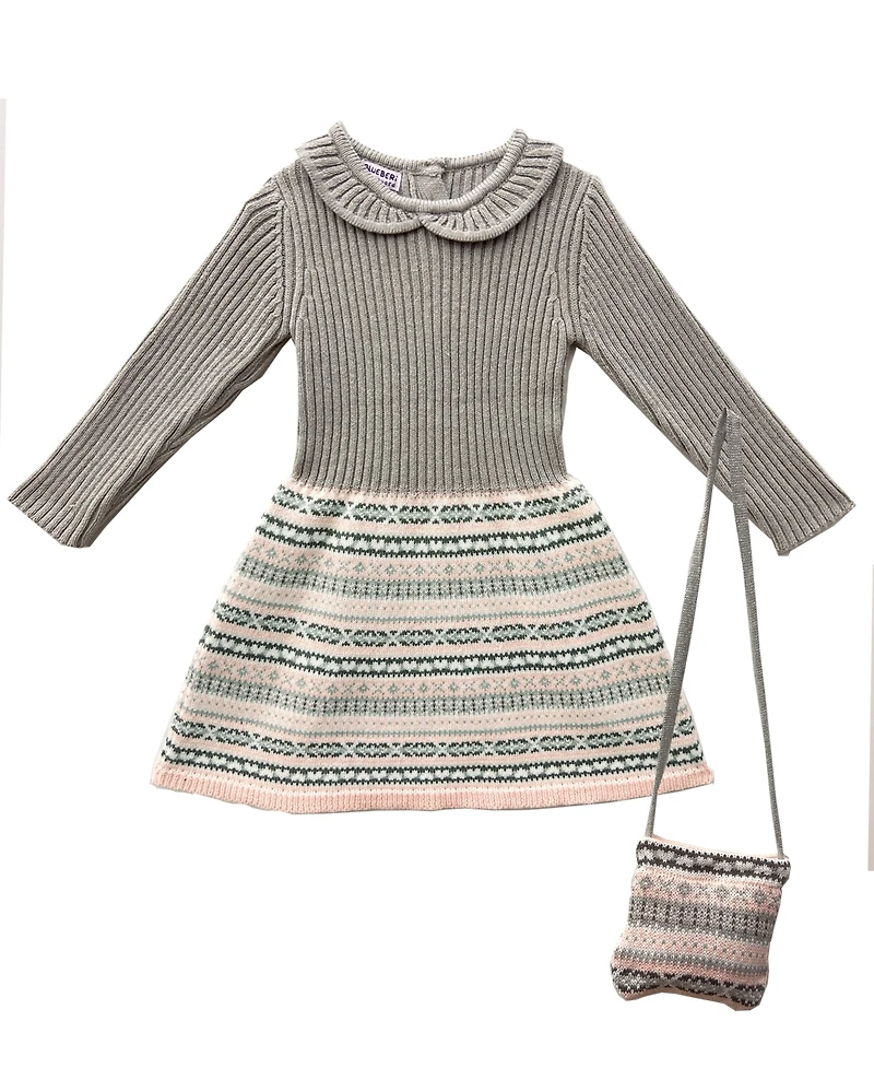 Blueberi Boulevard Infant and Toddler Long Sleeve Ribbed Fair Isle Sweater Dress
