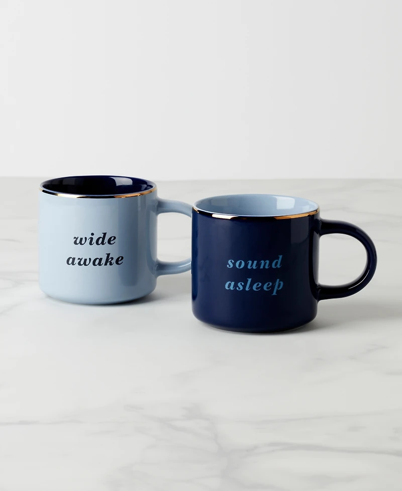Kate Spade Wide Awake Sound Asleep Mugs, Set of 2