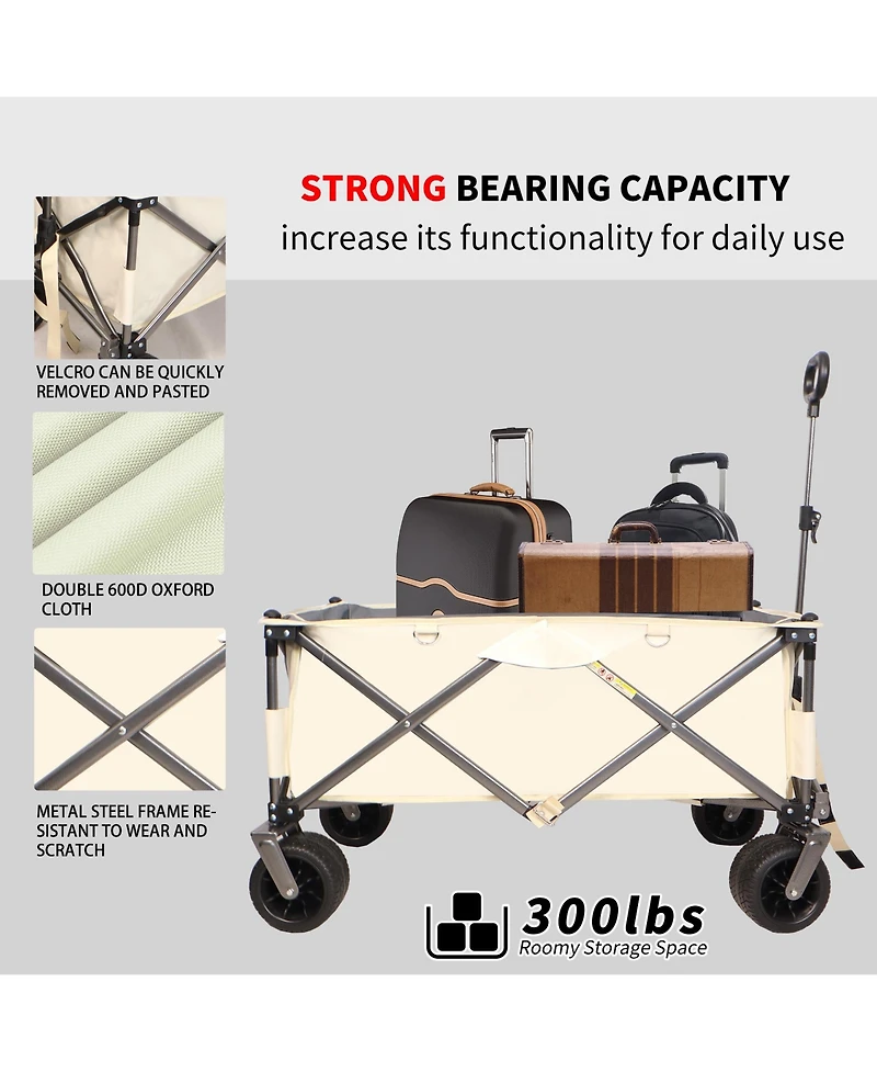 Slickblue Heavy-Duty Folding Wagon – Utility Beach Cart with Big Wheels, Adjustable Handle & Drink Holders for Shopping, Camping