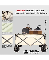 Slickblue Heavy-Duty Folding Wagon – Utility Beach Cart with Big Wheels, Adjustable Handle & Drink Holders for Shopping, Camping