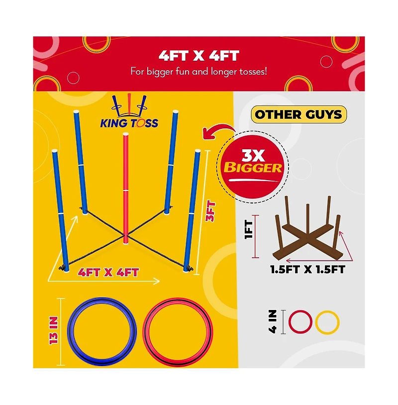 Swooc Games - King Toss | Giant Ring Toss Game for Kids and Adults (4 x 4ft) | Weatherproof Giant Outdoor Games for Adults and Family