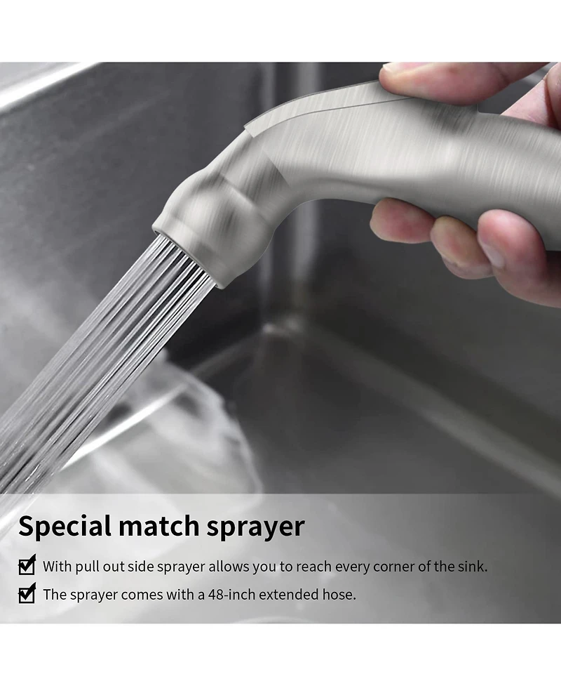 Slickblue Two-Handle Kitchen Faucet with Pull-Out Side Sprayer Versatile and Functional Design
