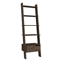 Depot E-shop Kobe Ladder Bookcase, One Drawer, Five Open Shelves, Dark Walnut