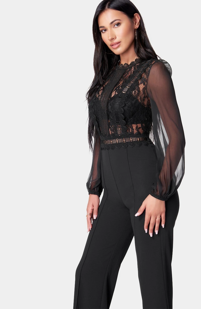 Bebe Women's Lace Top Straight Leg Jumpsuit