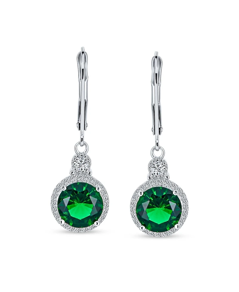 Bling Jewelry 3.5CT Round Solitaire Cubic Zirconia Halo Lever back Dangle Drop Earrings Silver Plated