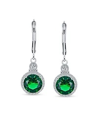 Bling Jewelry 3.5CT Round Solitaire Cubic Zirconia Halo Lever back Dangle Drop Earrings Silver Plated