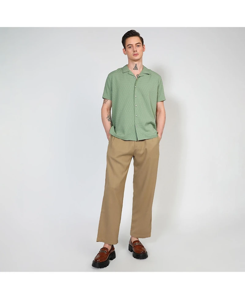 Men's Pistachio Green Embroidered Creased Shirt