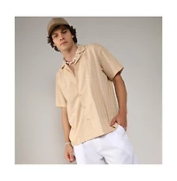 Men's Beige Embroidered Geometric Shirt