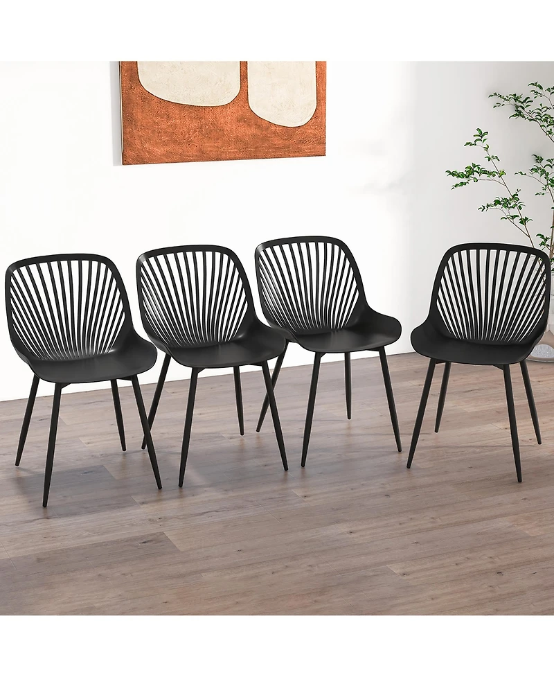 Gymax Plastic Dining Chair Set of 4 w/ Metal Legs Cutout Backrest Curved Seat