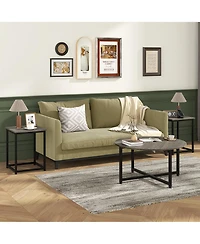 Gymax Round Nesting Table Set of 3 Coffee Table w/ 2 End Tables Sturdy Metal Frame