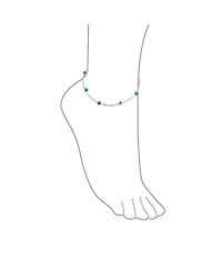 Bling Jewelry Protection Amulet Minimalist Delicate Double Row Aqua Blue Multi Color Evil Eye Anklet Ankle Bracelet .925 Sterling Silver 8.5-9.5 Inch