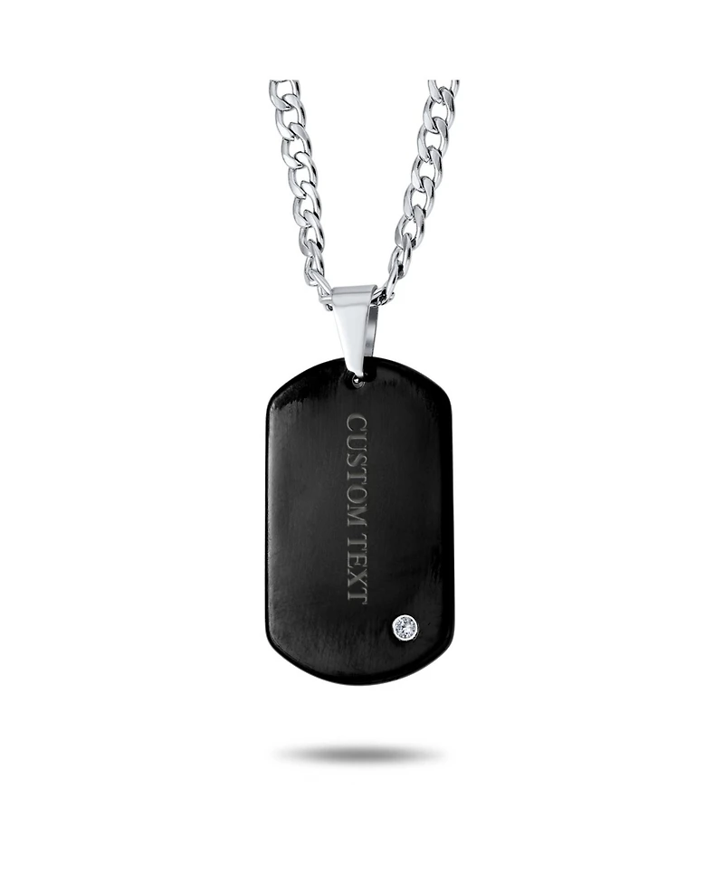 Bling Jewelry Simple Basic Black Dog Tag Pendant Necklace Cz Accent Stainless Steel 24 Inch Chain