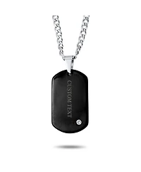 Bling Jewelry Simple Basic Black Dog Tag Pendant Necklace Cz Accent Stainless Steel 24 Inch Chain