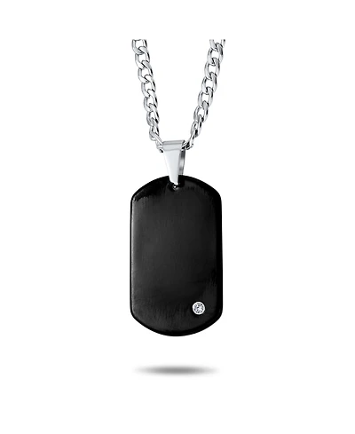 Bling Jewelry Simple Basic Black Dog Tag Pendant Necklace Cz Accent Stainless Steel 24 Inch Chain