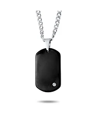 Bling Jewelry Simple Basic Black Dog Tag Pendant Necklace Cz Accent Stainless Steel 24 Inch Chain