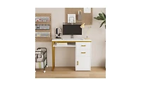 Slickblue Fch White Iron Pipe Computer Desk with 2 Drawers and 1 Door, Versatile for Multiple Scenes
