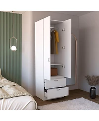 Vicco Armoire Wardrove 76" H, Hanging Rod, 2 Drawers, 1 Shelf