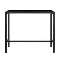 vidaXL Patio Bar Table Black 51.2"x23.6"x43.3" Poly Rattan and Glass
