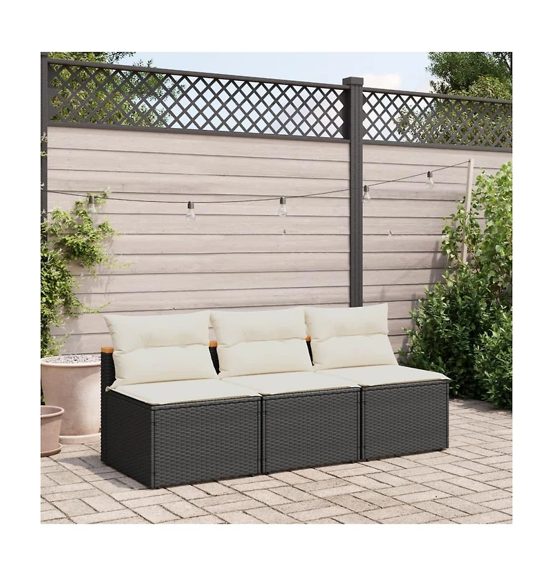 vidaXL Patio Sofas Armless with Cushions 2 pcs Black Poly Rattan