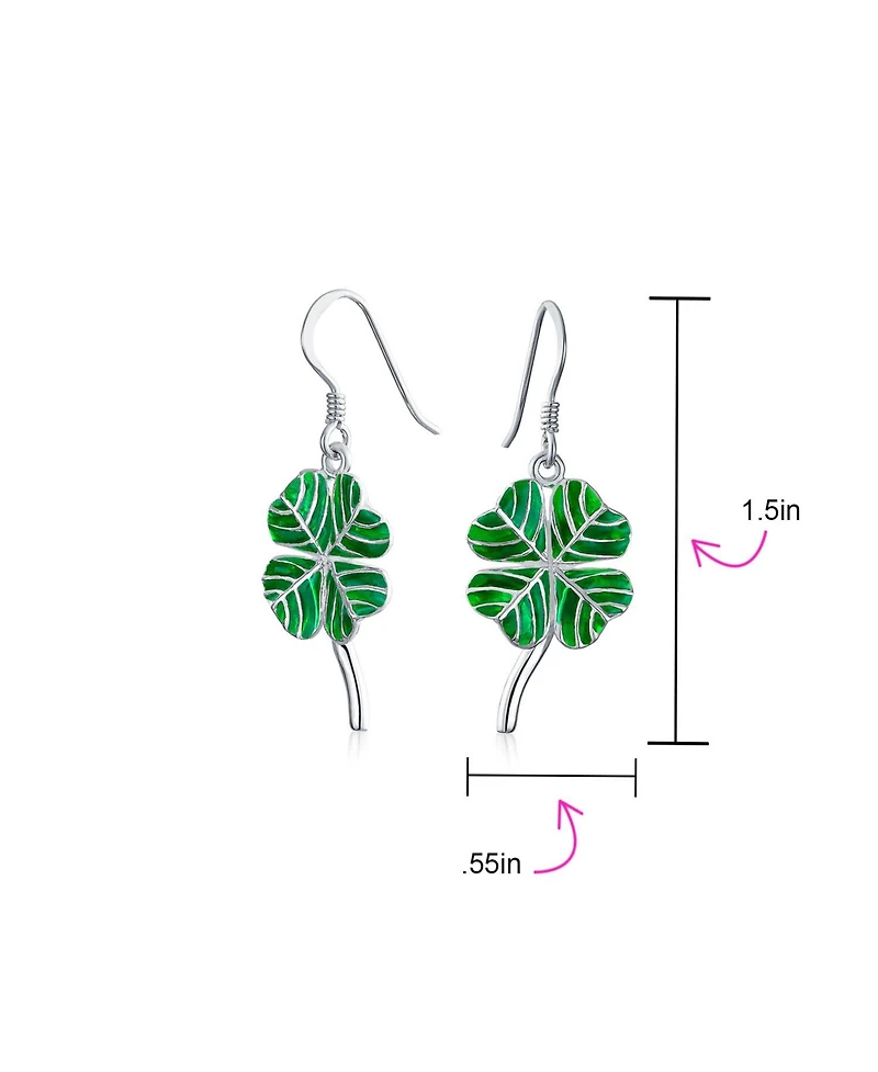 Bling Jewelry Green Enamel Shamrock Lucky Four Leaf Clover Irish Celtic Dangling Earrings .925 Sterling Silver Fish Wire