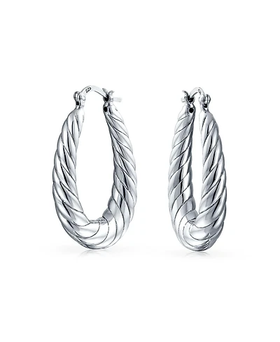 Bling Jewelry Twisted Wide Hollow Lightweight Oval Tube Large Hoop Earrings .925 Sterling Silver 1.3 Inch