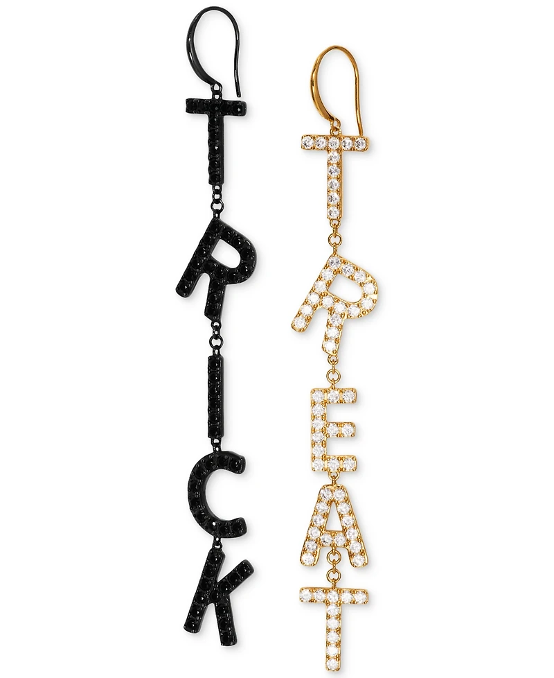 Ajoa by Nadri Two-Tone Pave Trick Or Treat Mismatch Linear Drop Earrings
