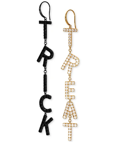 Ajoa by Nadri Two-Tone Pave Trick Or Treat Mismatch Linear Drop Earrings