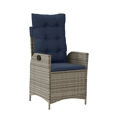 vidaXL Reclining Patio Chair with Cushions Gray Poly Rattan