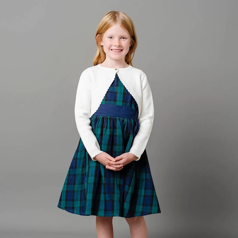 Hope & Henry Girls Organic Cropped Milano Stitch Dressy Cardigan